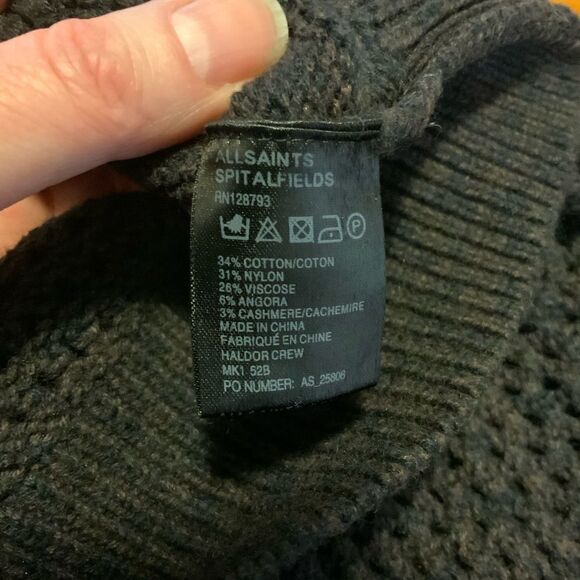 ALL SAINTS chocolate brown open weave crew neck pullover sweater XXS - Picture 8 of 9